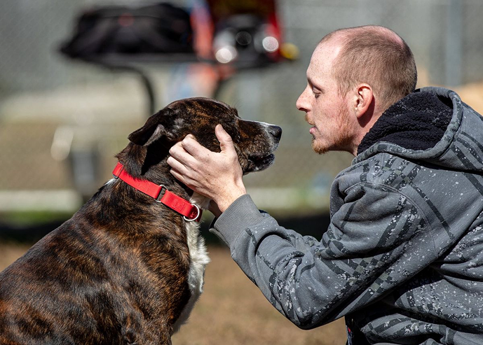 Nick Jordan with rescued dog